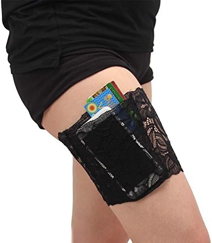 Joliann Women's Elsastic Lace Anti Slip Thigh Garter Purse, Phone Secured Pockets ( Pack of 2 ) (S: 20.8" - 22.8")