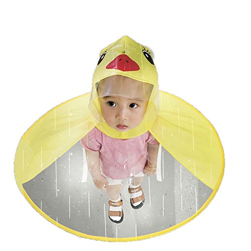 ASfairy Children Cute Cartoon Duck Rain Coat UFO Umbrella Hat Magical Hands Free Raincoat (Yellow, S)