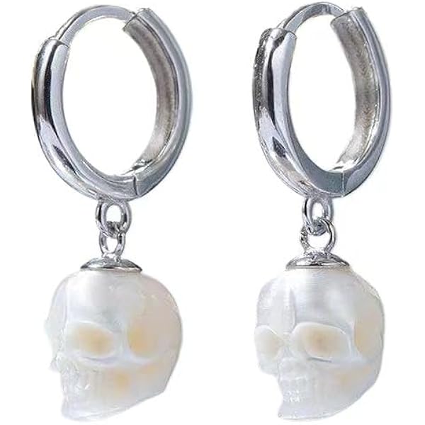 Amazon.com: Gothic Skull Pearl Huggie Earrings - 14K Gold Plated