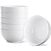 Yedio White Ceramic Cereal Bowls, 17 Ounce Porcelain Bowl for Kitchen Cereal Soup Rice Salad Pasta Dessert Snack Fruits Ice Cream, Set of 6, Microwave Dishwasher Freezer Oven Safe Easy Clean Stackable