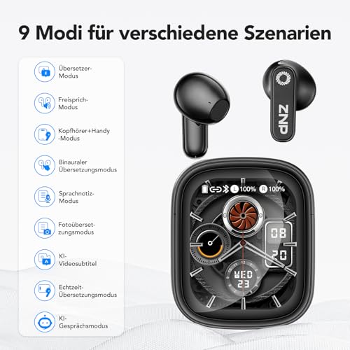 N02 Übersetzer Kopfhörer mit KI Chatbot, 4-1 HiFi-Klang Übersetzungskopfhörer mit 165 Sprachen & 9 Modi, 48h Akku Touchscreen Sprachübersetzer, Bluetooth 6.0 für Reisen, Wirtschaft und Sprachenlernen