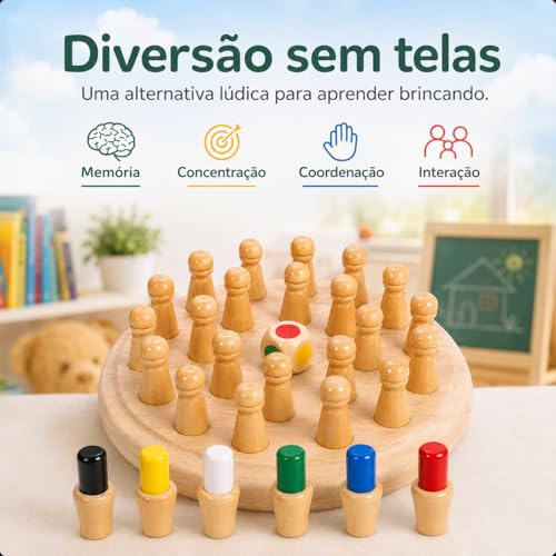 Jogo da Memória em Madeira Com Pinos Coloridos – Jogo de Memória Educativo Montessori Para Crianças e Adultos - Diversao Em Familia