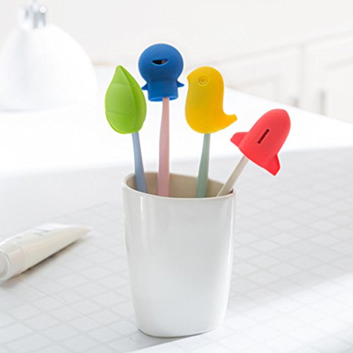 4 Pcs Silicone Toothbrush Holder Covers, Great Protective Case for Home, Travel, Outdoor & Camping - Hygienic and Anti-bacterial, 4 Styles