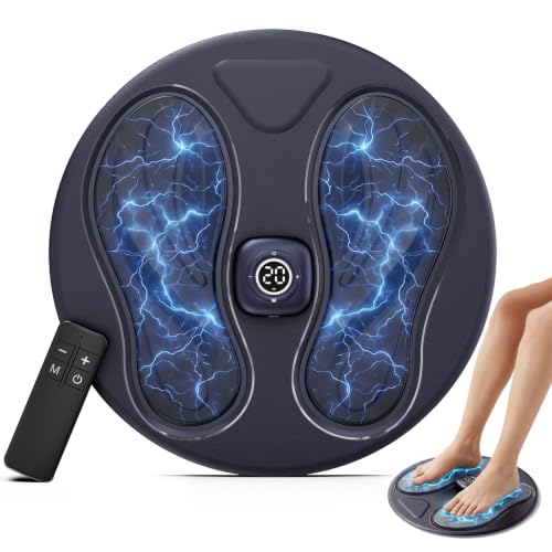 EMS Foot Massager for Pain Relief and Circulation,Foot Circulation Machine for Muscle Relaxation,10 Modes & 20 Intensity Levels, Detachable Easy-Clean Foot Massage Mat for Daily Relaxation at Home