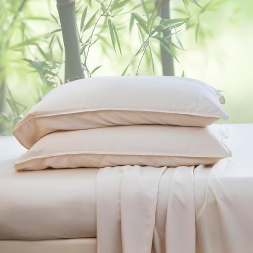 Simple&Opulence 100% Viscose from Bamboo Sheet Set 4Pcs, Cooling for Hot Sleepers, Soft Breathable Bed Sheets Set, 15" (38cm) Deep Pockets, Luxury Hotel Silky Bedding Sheets (Beige,King)
