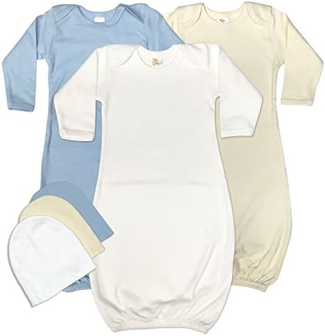 The Laughing Giraffe Baby Boy Sleep Sack Gown &amp; Beanie Hat Set (3-Pack) (3-6M, Blue/White/Natural)