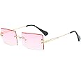 LASPOR Retro Rimless Rectangle Sunglasses for Women Men Tinted Lens Gold Metal Frameless Vintage Square Glasses
