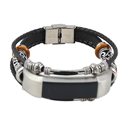 Sympath Replacement Leather Wristband Band Strap Bracelet For Fitbit Alta/Fitbit Alta HR (Black)
