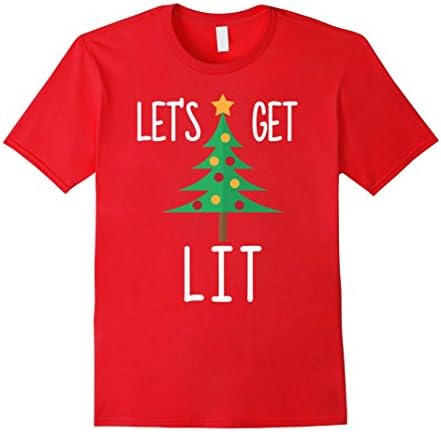 Mens Let's Get Lit Ugly Christmas Sweater Funny Silly T-Shirt Large Red