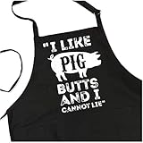 I Like Pig Butts and I Cannot Lie Apron - Funny BBQ Grill Apron - 1 Size Fits All Chef Quality Poly/Cotton with Pockets, Adjustable Neck and Long Waist Ties