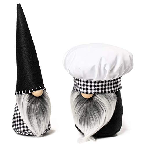 Joyful Gnomes – Handmade Kitchen Chef Hat Indoor Nordic Type Cloth Gnomes in Black, Swedish Tomte Gnomes, Dwelling Decor
