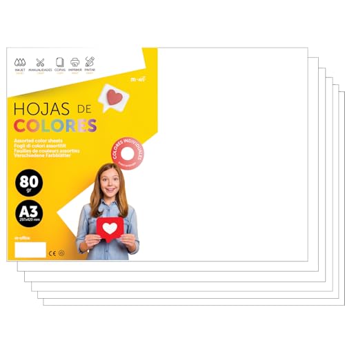 A3 80g Coloured Sheets for Printers and Crafts, Coloured Paper Pad for Children, Coloured Paper Pack for m-Office Cards (500 Sheets, White)