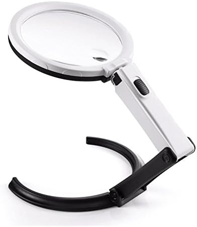 Desktop Magnifier | Convertible 1.8X 5X Folding Standing Magnifying Mirror with Double Power 12 Ultra Bright LEDs Light | For Reading Craft Needle Work Hobby School | Black White |762