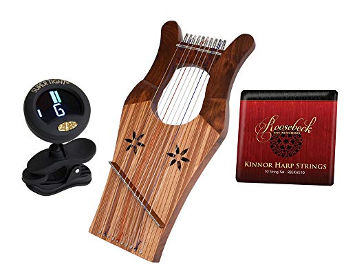 King David's Package Includes: Mini Kinnor Harp King Davids W/Gig Bag – Dark + Kinnor Harp Replacement String Set + Snark Clip-On Chromatic Tuner