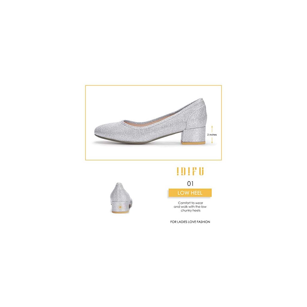 IDIFU Women's RO2 Low Chunky Heel Pumps Square Closed Toe Dress Wedding