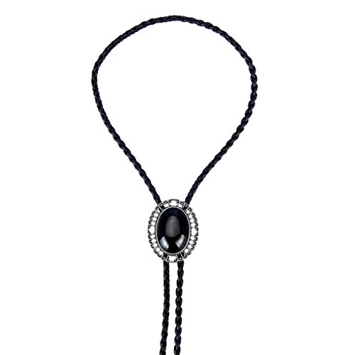 COOLLA Bolo tie- Handmade Round Shape Western Cowboy Black Vintage Turquoise Pendant Women,Men (Silver) - Thumbnail 3