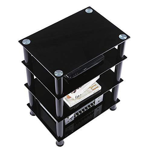 5Rcom 4 Tier TV Rack Black Glass Component Media Stand Audio Video Tower Shelves, Storage for Xbox,Routers,Cable Boxes, Games Consoles, Hi-fis - Thumbnail 2