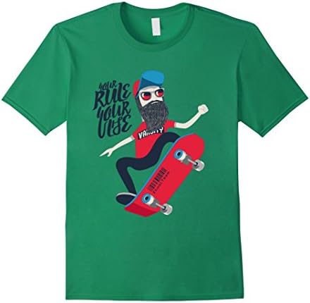 Mens Skateboarding t-shirt hipster with hat and glasses cool XL Kelly Green