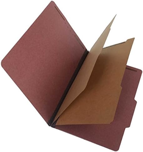 SJ Paper S61900 Match 25 Pt. Pressboard Classification Folders, 2/5 Cut ROC Top Tab, Legal Size, 2 Dividers, Red (Box of 15)