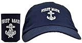 Funny Sailing First Mate Hat Embroidered Cap and Funny Beer Can Coolie Gift Set Bundle