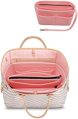YOOXI Purse Organizer, Multi-Pocket Felt Handbag Organizer, Purse Insert Organizer with Inner Removable Bag Pink Medium