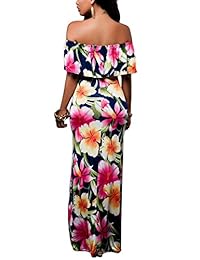 Suimiki Maxi vestido clásico liso, con estampado florar, con hombros descubiertos, largo