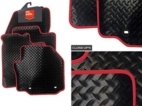 (X25-B) 4 Piece Lexus (2005-2012) IS250 Vehicle Specific Car Mat Set - Black Rubber-Red Trim