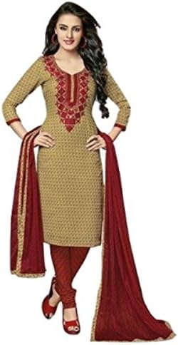 Manmandir Gold Cotton Embroidered Unstitched Dress Material