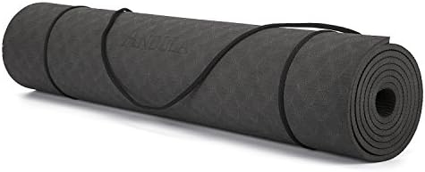 ANDLLA Women's Yoga Mat TPE Eco-friendly Reversible None slip 1/4-inch Thick 24 Inches Wide 71 Inches Long For Pilates Exercise With Carry Strap (Black)