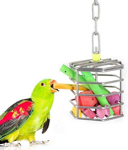 Newstrength Bird Chewing Toys,Bird Parrot Squirrel Feeder Cage Food Container Hanging Foraging Chewing Toy Only Blocks