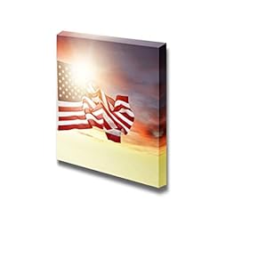 American Flag Flying in Bright Sky Wall Decor Wood Framed