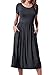 levaca Women's Plain Scoop Neck Pockets Pleated Loose Swing Casual Midi Dress