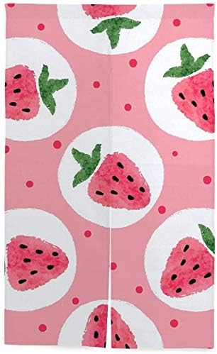 Amazon Tinzzeros のれん おしゃれ 水彩画いちご背景 ヨガ室 お手洗い 縞模様 寝室 見えにくい 入り口に プリント 洋室兼用 隣接に 突っ張り棒付き 幅85 丈90 のれん オンライン通販