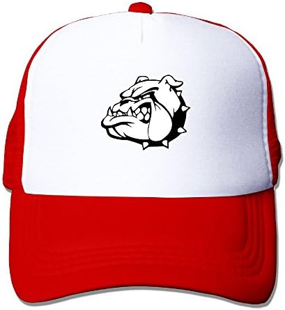 White Bulldog Mascot Unisex Mesh Personalized Trucker Outdoors Cap Adjustable Hat Red