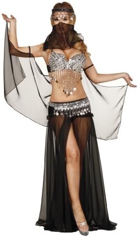 Nom de Plume, Inc Sexy Chiffon 5 Pieces Bellydancer Set Large Black/Silver