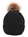 Arctic Paw Women's Weave Knit Beanie with Faux Fur Pompom, Black