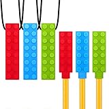 Sensory Chew Necklace + Chewy Pencil Toppers Combo (6-Pack) for Boys & Girls - Durable Kids Chewing Sensory Chewelry for Autism ADHD Chewing Biting Teething - Solace Chew Brick Chewable Chewlery