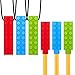 Sensory Chew Necklace for Boys & Girls + Chewelry Chewy Pencil Toppers Combo (6-Pack) - Kids Chewable Chewlery for ADHD + Chewing - Chewy Necklace Sensory Tool - Solace Chew Brick