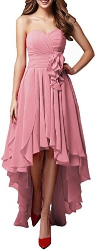JY FASHION Women's Bandeau Hi-lo Party Swing Bridesmaid Dress Evening Grown Blush US 14