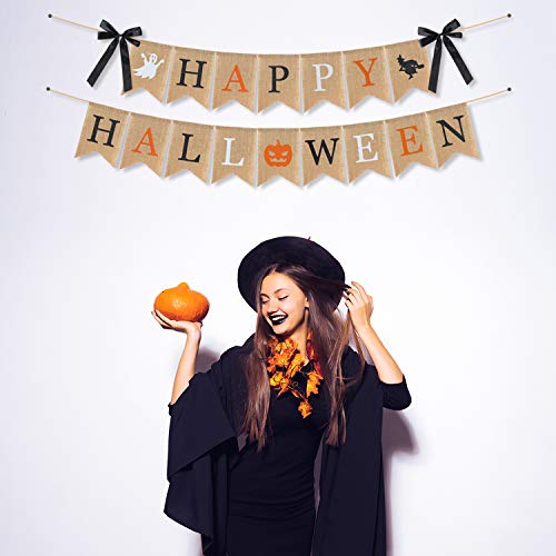 image for LINGPAR Highly Recommended Happy Halloween Burlap Banner - Multicolore