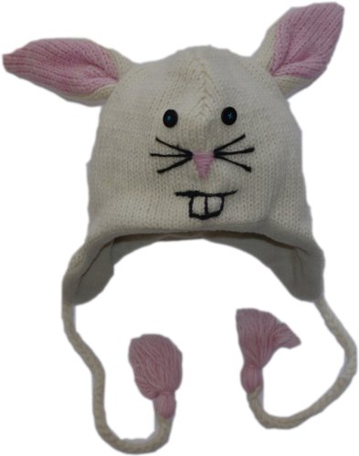 Chaos Brothers Big Girls' Wool Nepalese Hand Knitted Animal Hat Regular Size White Rabbit