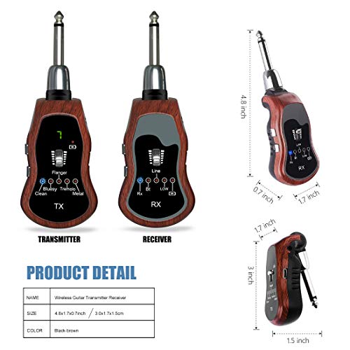 Aspectek Wireless Guitar System, Rechargeable Wireless Guitar Transmitter Receiver - Electric Guitar Headphone Amp with Original Clean, Bluesy, Flanger, Tremolo and Metal 5 Effectors