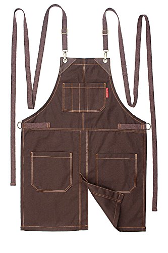 Cross-Back Apron - Coffee Brown Canvas - Split-Leg - Brown Leather