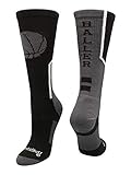 MadSportsStuff Baller Basketball Logo Crew Socks (Black/Graphite, Medium)