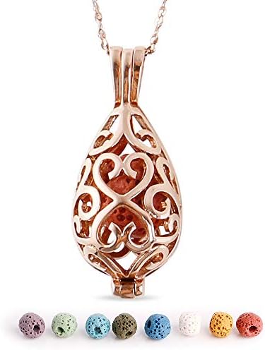 Maromalife Lava Stone Diffuser Necklace, Teardrop Diffuser Necklace Essential Oil Aromatherapy Necklace 316L Stainless Steel Necklace with 8 Lava Stone