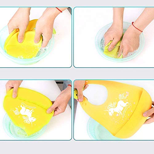 Silicone Bib, Adjustable Snaps Feeding Bibs,Bibs for Toddlers Newborns Infants,Baby Christmas Birthday Gifts with Gift-Wrapping,Easily Wipes Clean,Set of 2 Colors (Green+Yellow)