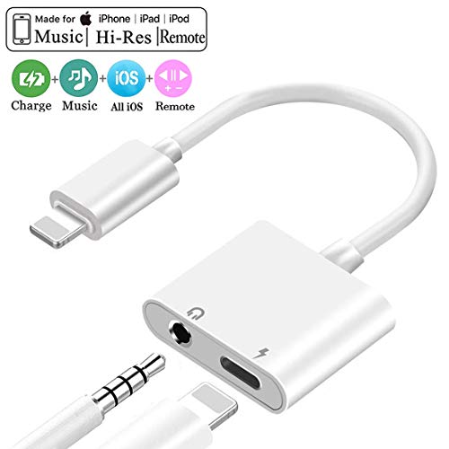 3.5 mm Jack Headphone Adapter for iPhone Xs/Xs Max/XR/ 8/8 Plus / 7/7 Plus for iPhone Aux Adapter 2 in 1 Accessories Splitter Adaptor Charger Cables & Audio Connector Dongle Support All iOS Systems