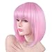 Annivia Light Pink Short Bob Wig with Bangs for Women 12'' Heat Resistant Synthetic Straight Wigs with Bangs Halloween Cosplay Party Wig Natural As Real Hair (Light Pink)