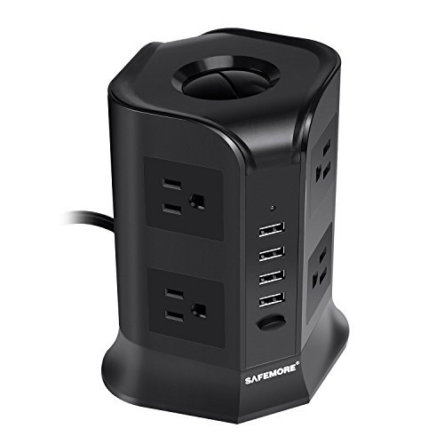 Safemore Power Strip Surge Protector Smart 8-Outlet with 4-USB Ports Socket Black - Thumbnail 4
