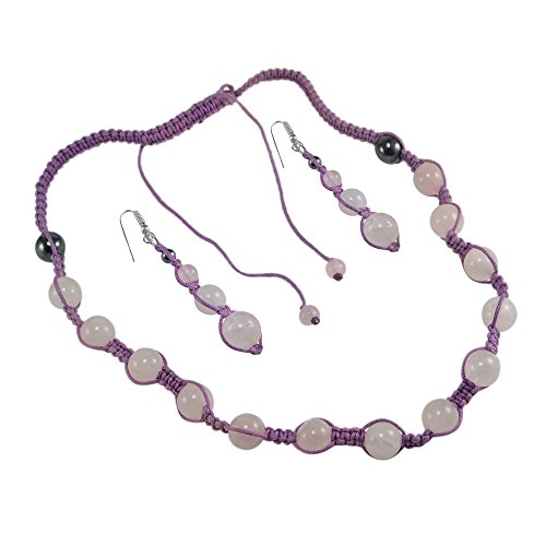 Silvestoo Jaipur Rose Quartz & Hematite Gemstone Necklace & Earring Set PG-125371